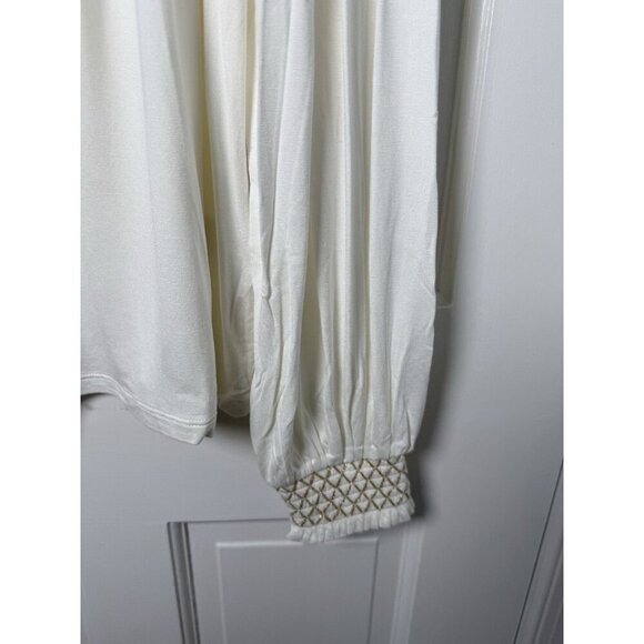 Boden Smocked Yoke Metallic Top Size IS 10 Ivory & Gold NWT T1069 IVO - Picture 8 of 12